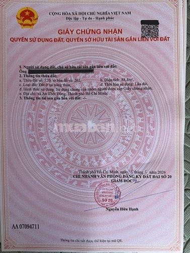 BÁN NHÀ MẶT TIỀN THỔ CƯ - LÝ NHƠN - XÃ AN THỚI ĐÔNG- CHÍNH CHỦ