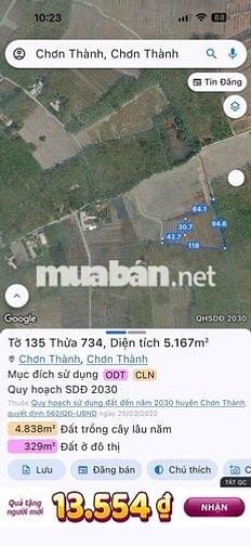 Bán Mãnh Sào 5.166m2 có sẵn thổ cư 100m