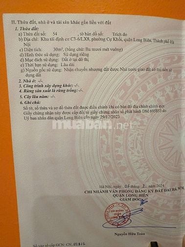 Bán 30m2 đất ngõ ô tô tránh nhau tại Xuân Đỗ, Cự Khối