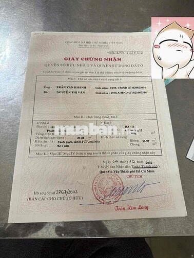 Bán nhà phạm văn chiêu phường an hội tây gò vấp DT ngang 5 dài 9.5 m h