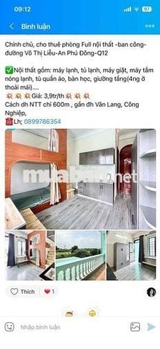phòng rộng full nội thất- ban công thoáng sát đh NTT
