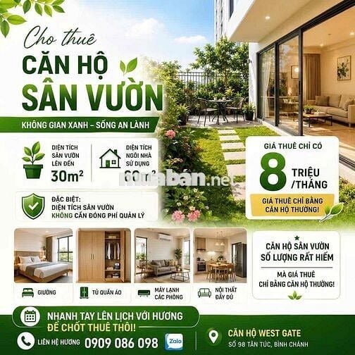 Căn Sân vườn Cho thuê Chỉ 8tr/tháng; LH Hương Xem nhà.