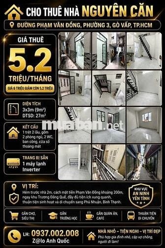 [Nhà NC ] Nguyễn Thái Sơn 1 Trệt 1 Lửng 1 Lầu