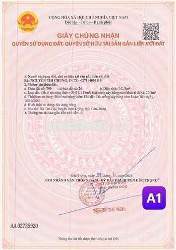 BÁN ĐẤT TRUNG TÂM TÂN HỘI - ĐỨC TRỌNG - SỔ RIÊNG - FULL THỔ CƯ