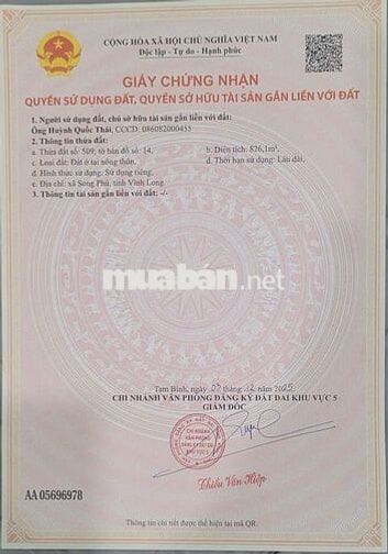 Đất thổ cư mặt tiền đường, đối diện trường THPT Song Phú