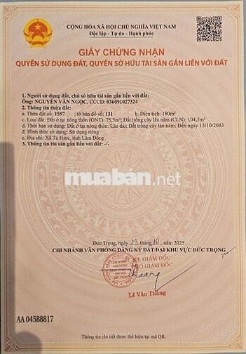 Bán gấp đất Đức Trọng Lâm Đồng ( thổ cư ), xã Tà Hine QL28B