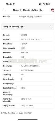 Honda Vision 2023 Xám Đen 26378 km