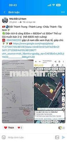 6 công 8 đất, có 300 Thỗ cư, Thành long, chỉ 2 tỷ hết đất