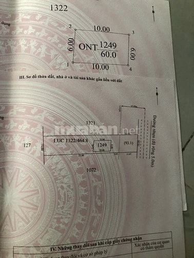 10x42 có 60m2 thổ cư. Đường nhựa gần KCN. 900tr 