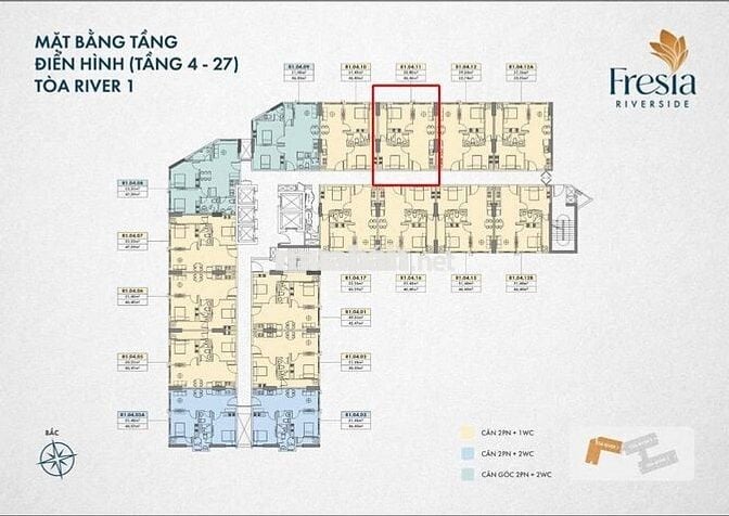 Chuyển Nhượng Căn 2PN1WC Fresia Riverside R1 View Sông đã TT 650tr