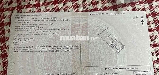 Bán đất khu dân cư Thống Nhất Điện Dương