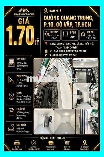 [SHR] Hẻm 4M - Phạm Văn Chiêu 1 Trệt 1 Lầu Full Nội Thất Gần Chợ