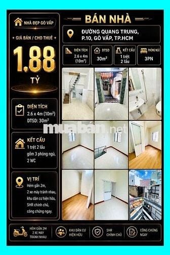 [SHR] Hẻm 4M - Phạm Văn Chiêu 1 Trệt 1 Lầu Full Nội Thất Gần Chợ