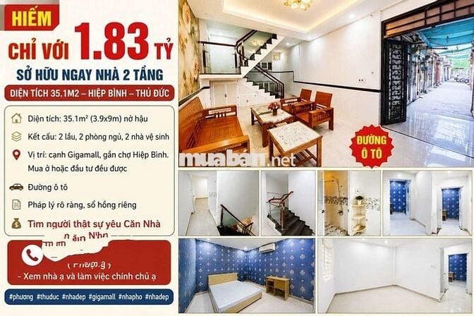 🔰Hiếm Chỉ với 1.83tỷ sở hữu ngay nhà 2 tầng- DT 35.1m2-hiệp bình