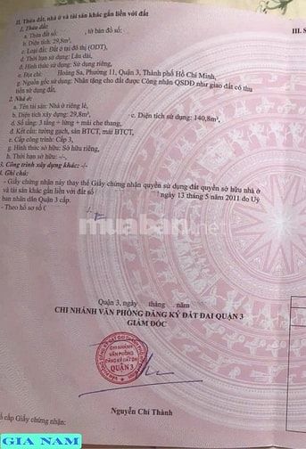 BÁN NHÀ MẶT TIỀN KINH DOANH : 1071 HOÀNG SA - P. 11 - Q. 3 - TPHCM
