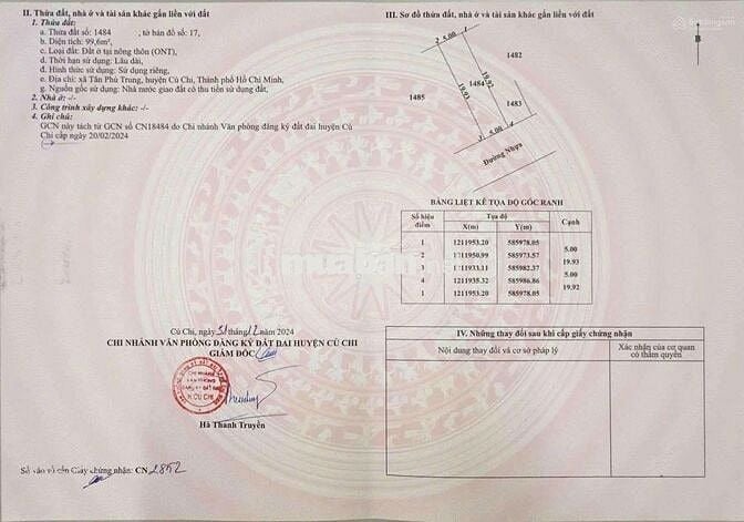   Cần Ra Hàng Lô Đất 5x20 Gần KCN Tân Phú Trung . Giá 1 tỷ 6, SHR