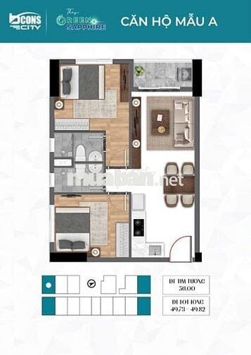 BÁN CĂN GÓC 2PN2WC TẠI BCONS CITY THÁP SAPPHIRE GIÁ 2T9 BAO HẾT PHÍ