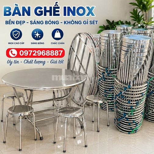 Bàn ghế inox cho thuê đám cưới, bàn tròn inox, ghế inox tròn