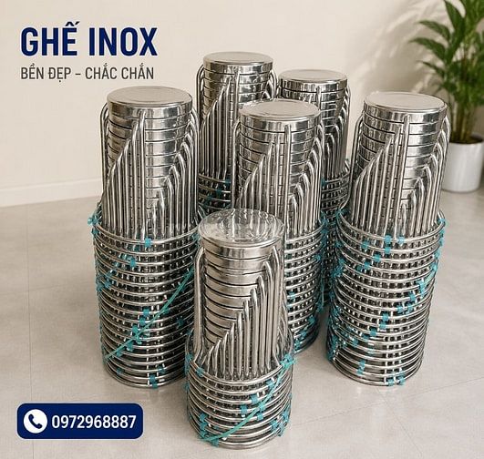 Bàn ghế inox cho thuê đám cưới, bàn tròn inox, ghế inox tròn