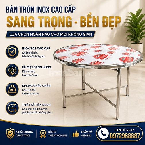 Bàn ghế inox cho thuê đám cưới, bàn tròn inox, ghế inox tròn
