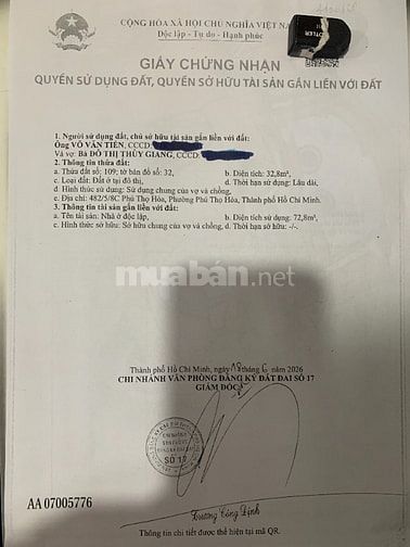 Bán nhà xây mới 482/5/8C Phú Thọ Hoà, Tân Phú- hoàn công đủ