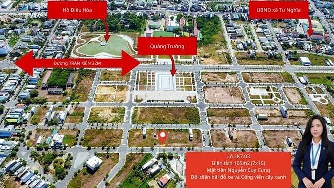 Bán đất Quảng Ngãi-Mặt tiền 7m-Đối diện công viên-Bãi đổ xe