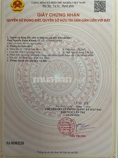 Bán 330m2 đất full thổ cư 2 mặt tiền - giá 4tr2/m2