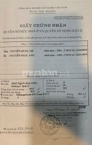 Bán gấp nhà 1 triệt 3 lầu + sân thượng số 362/17 Đường Nguyễn Đình Chi