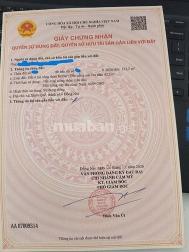  390 TRIỆU SỞ HỮU ĐẤT THỔ CƯ GẦN KCN DẦU GIÂY – SỔ RIÊNG 122M²