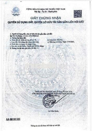 đất Khu Dân Cư . gần KCN Vĩnh Lộc . Tân Bình  Chín Chủ