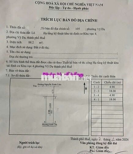 Đất Mặt Tiền Đường Nguyễn Xuân Lâm, Xuân Phú Huế 