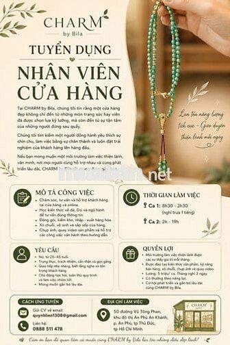 TUYỂN NỮ NHÂN VIÊN CỬA HÀNG CHARM BY BILA