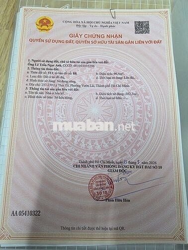 HẾT HĐ THUÊ NÊN CẦN BÁN 239 LÝ THÁI TỔ, QUẬN 10 CÁCH CV GIỌT NƯỚC 500M