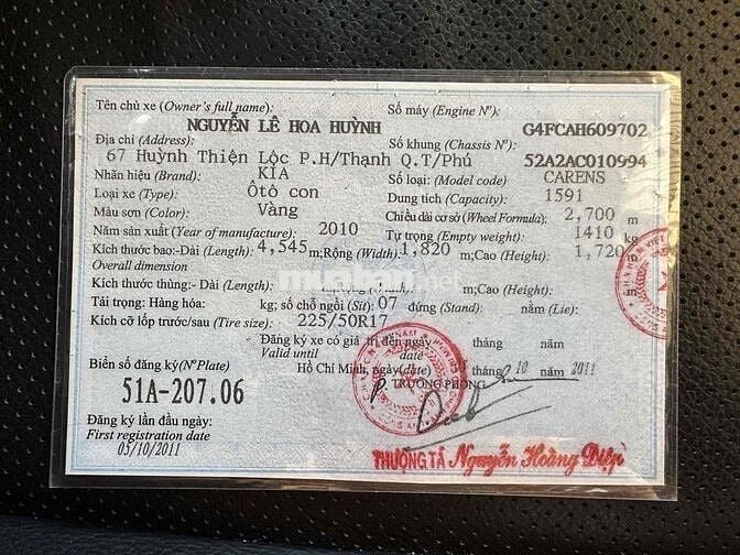 Kia Carens MT 1.6 102.000 km Vàng