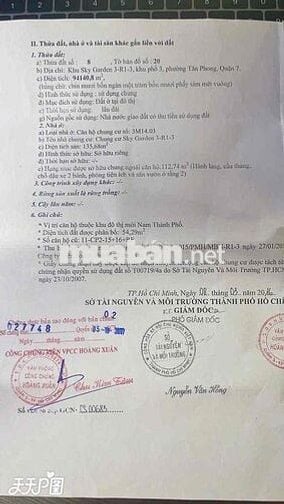 cần bán gấp  đia chỉ nhà 11C P2-15 chung cư skygaden 3 Tân phong quận