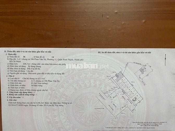 Chính chủ bán gấp căn hộ chung cư 346 Phan Văn Trị, P.11, Bình Thạnh
