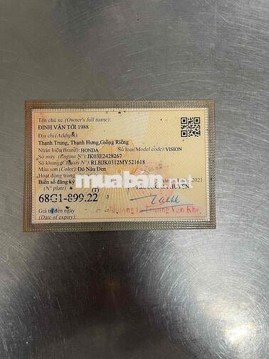 VISION 9 CHỦ BS 68 SMARTKEY HỖ TRỢ GÓP OĐ CÓ ĐỖI X
