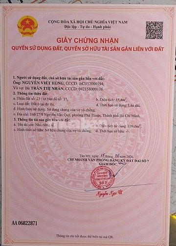 BÁN NHÀ 1 TRỆT 2 LẦU PHÚ THUẬN, QUẬN 7 – 55,8M² – GIÁ 7,7 TỶ