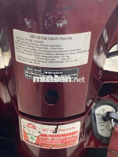 Honda Vision 2014 Đỏ 32.000 km Bstp Chính Chủ