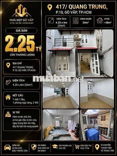 [SHR] Hẻm 4M - Phạm Văn Chiêu 17m2 1 Trệt 1 Lầu Full Nội Thất