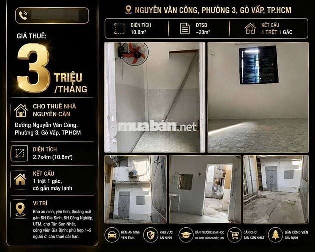 [Nhà NC] Nguyễn Thái Sơn 1 Trệt 2 Lầu 2 Phòng ngủ
