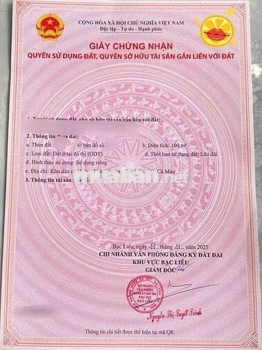 🌴 BÁN NỀN CHÍNH CHỦ – KĐT HOÀNG PHÁT, BẠC LIÊU 🌴  📐 Diện tích: 5 × 20m