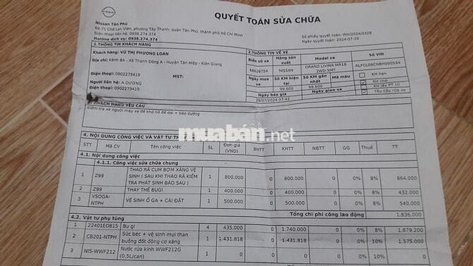Nissan Livina Vàng cát 110.000 km