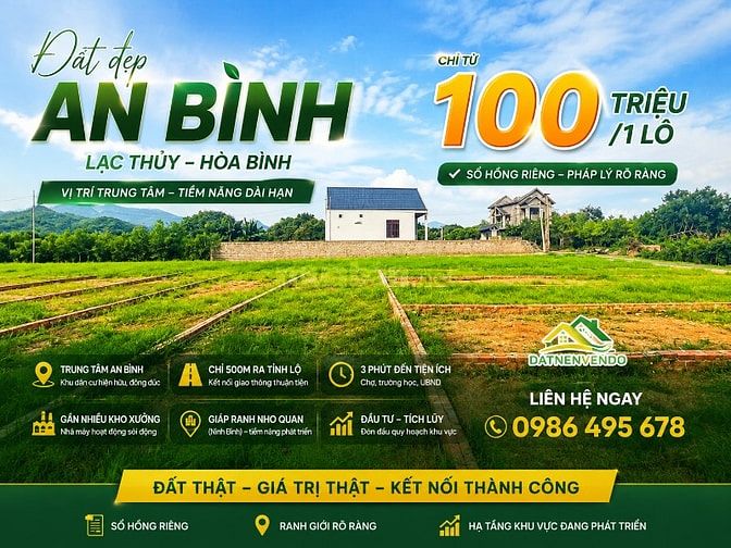 Chỉ hơn 100 triệu sở hữu đất trung tâm An Bình, Lạc Thủy – Sổ sẵn