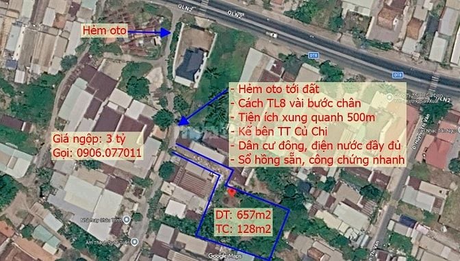 Bán Đất Thổ Cư Củ Chi 657m² Chỉ 2.7 Tỷ | Gần TL8 - Cách TT Củ Chi 800m