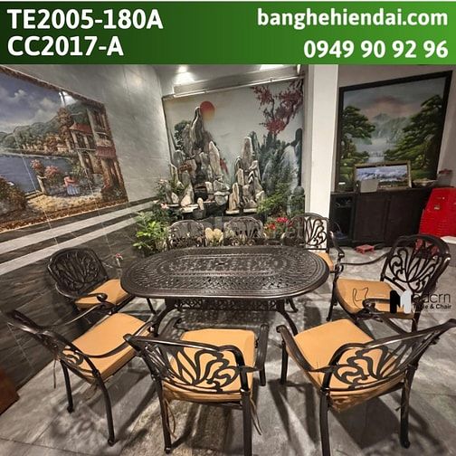 Bộ bàn ghế nhôm đúc sân vườn cổ điển TE2005-180A_CC2017-A tại HCM