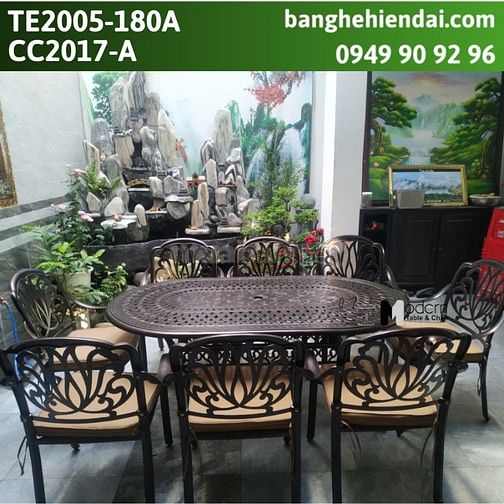 Bộ bàn ghế nhôm đúc sân vườn cổ điển TE2005-180A_CC2017-A tại HCM
