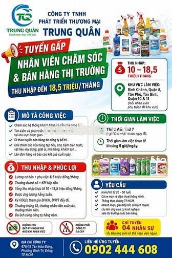 TTUYỂN NV CHĂM SÓC & BÁN HÀNG THỊ TRƯỜNG TP.HCM