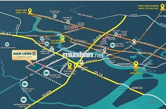 BÁN NỀN BIỆT THỰ ĐƠN LẬP KỀ HẺM 4M, GẦN HỒ - NAM LONG 2 CẦN THƠ