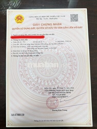 ĐẤT RỘNG 318m² TẠI AN VIỄN - TRẢNG BOM